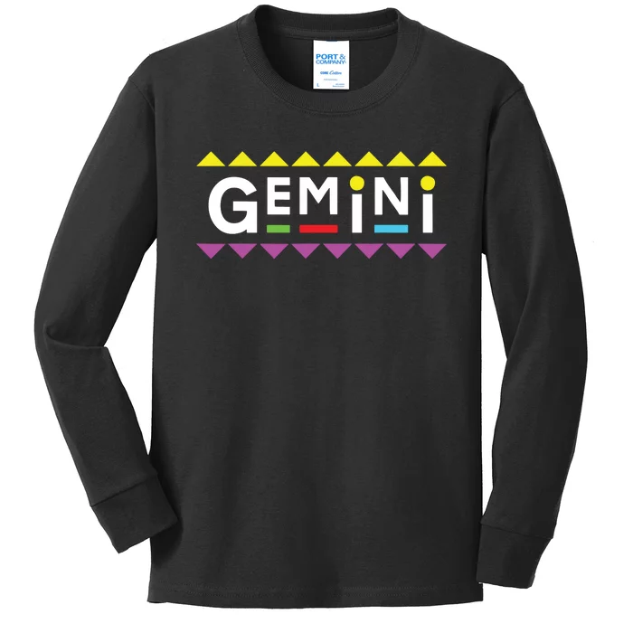 Gemini Zodiac Design 90s Style Kids Long Sleeve Shirt