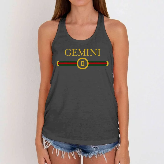 Gemini zodiac june may birthday Graphic art gemini sign Women's Knotted Racerback Tank