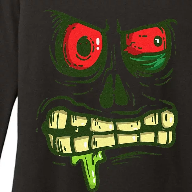 Green Zombie Monster Face Scary Spooky Halloween Womens CVC Long Sleeve Shirt