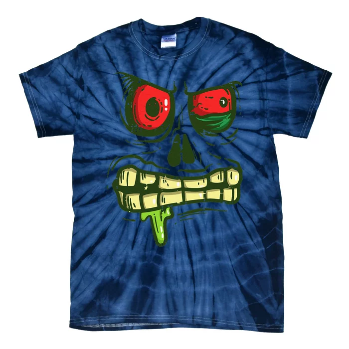 Green Zombie Monster Face Scary Spooky Halloween Tie-Dye T-Shirt