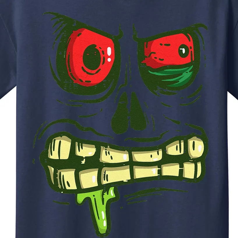 Green Zombie Monster Face Scary Spooky Halloween Kids T-Shirt