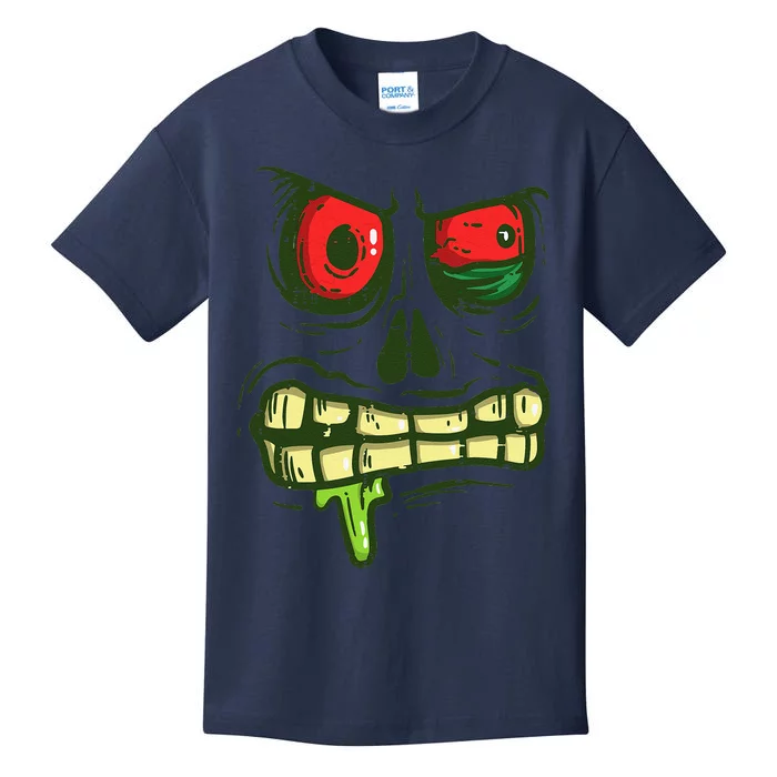 Green Zombie Monster Face Scary Spooky Halloween Kids T-Shirt