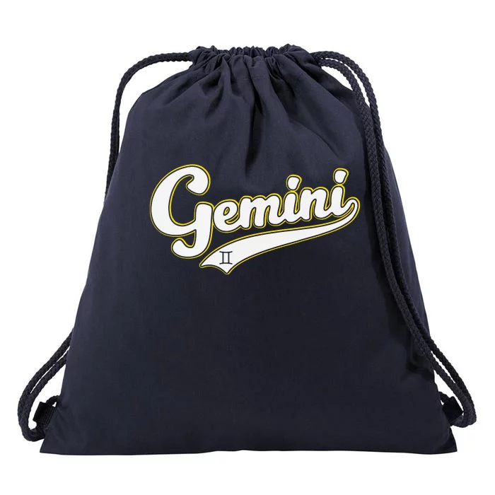 Gemini Zodiac Sign Astrology May June Birthday Retro Drawstring Bag