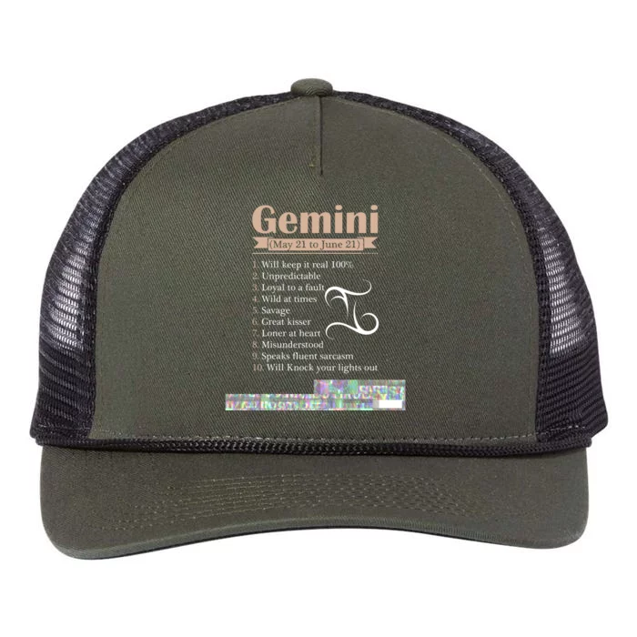 Gemini Zodiac Sign Astrology T May June Birthday Retro Rope Trucker Hat Cap