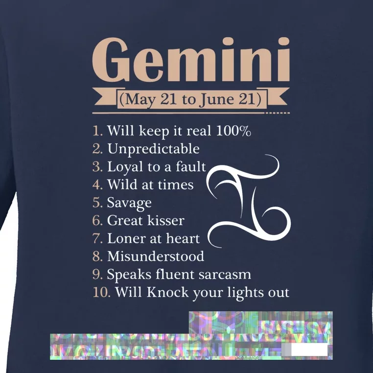 Gemini Zodiac Sign Astrology T May June Birthday Ladies Long Sleeve Shirt