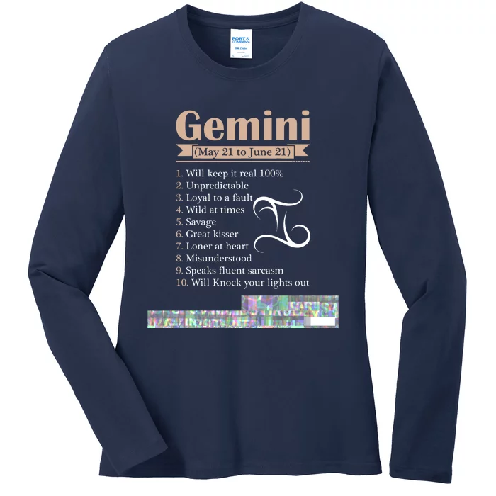 Gemini Zodiac Sign Astrology T May June Birthday Ladies Long Sleeve Shirt