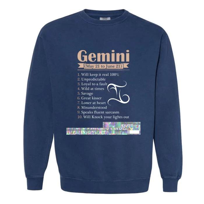 Gemini Zodiac Sign Astrology T May June Birthday Garment-Dyed Sweatshirt