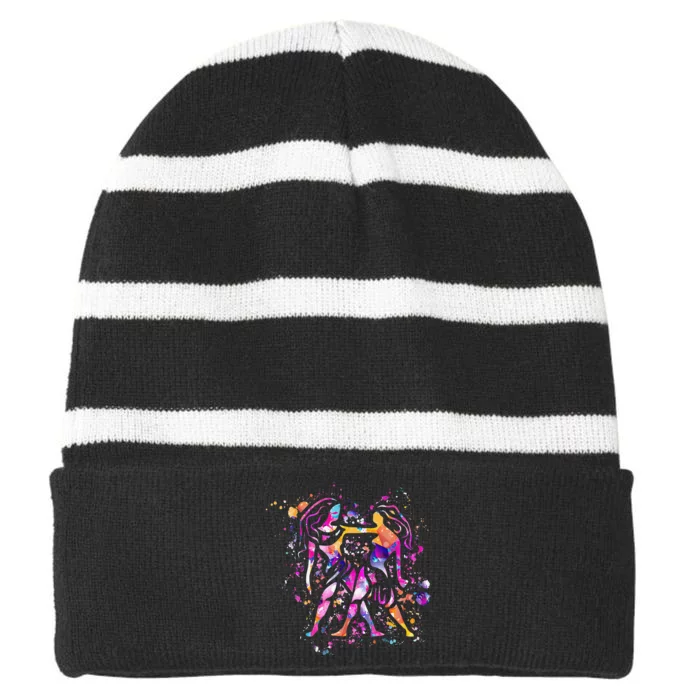 Gemini - Zodiac Sign - Astrology Striped Beanie with Solid Band