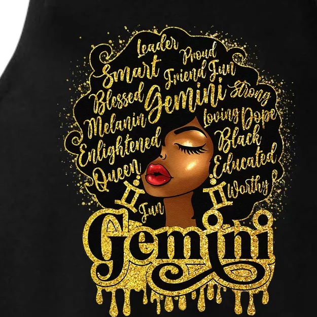 Gemini Zodiac Sign Birthday Queen Afro Black Ladies Tri-Blend Wicking Tank