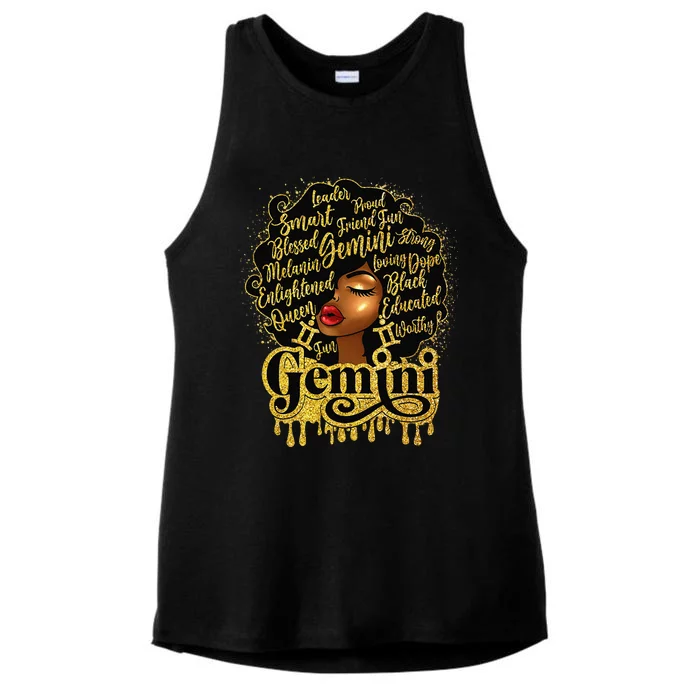 Gemini Zodiac Sign Birthday Queen Afro Black Ladies Tri-Blend Wicking Tank