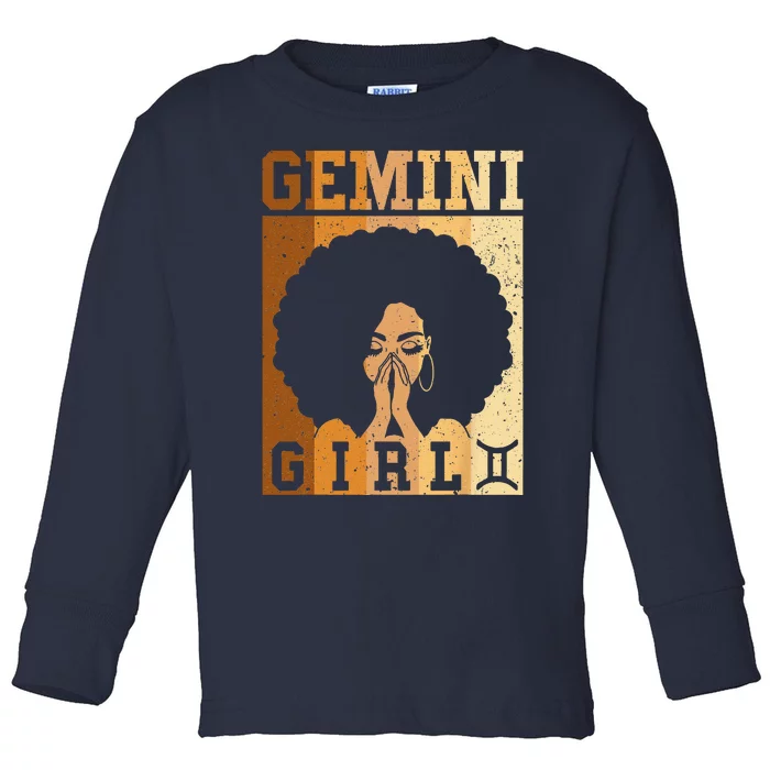 Gemini Zodiac Sign Birthday Queen Melanin Toddler Long Sleeve Shirt