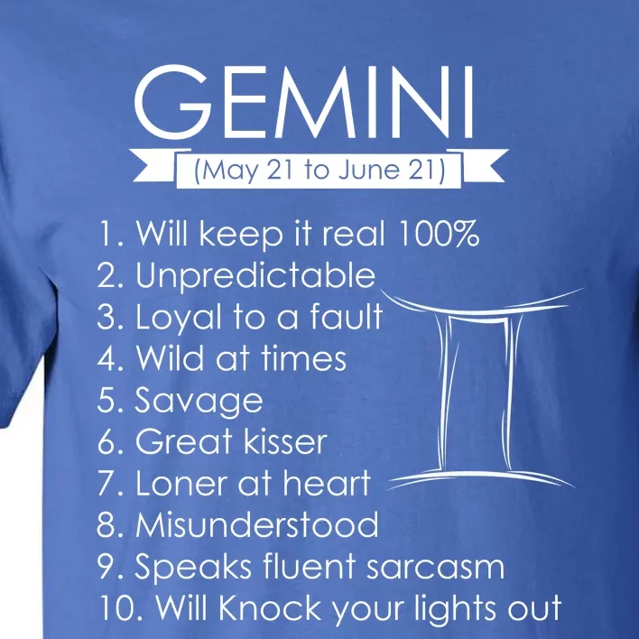 Gemini Zodiac Sign Astrology May June Birthday Tall T-Shirt