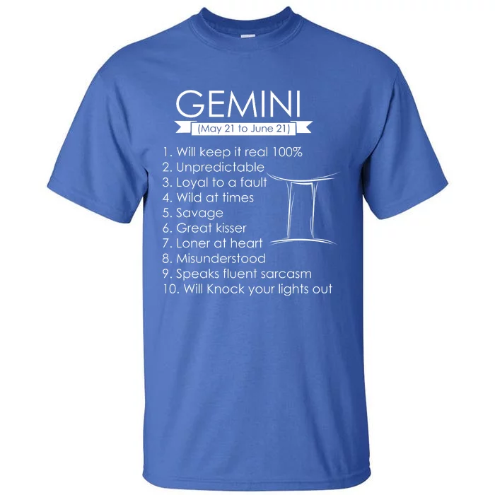 Gemini Zodiac Sign Astrology May June Birthday Tall T-Shirt