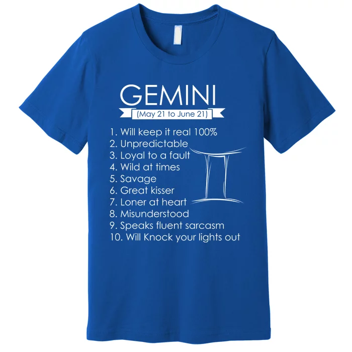 Gemini Zodiac Sign Astrology May June Birthday Premium T-Shirt