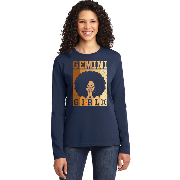 Gemini Zodiac Sign Birthday Queen Melanin Women Ladies Long Sleeve Shirt