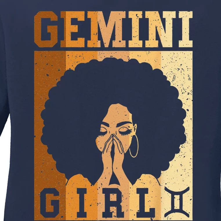 Gemini Zodiac Sign Birthday Queen Melanin Women Ladies Long Sleeve Shirt