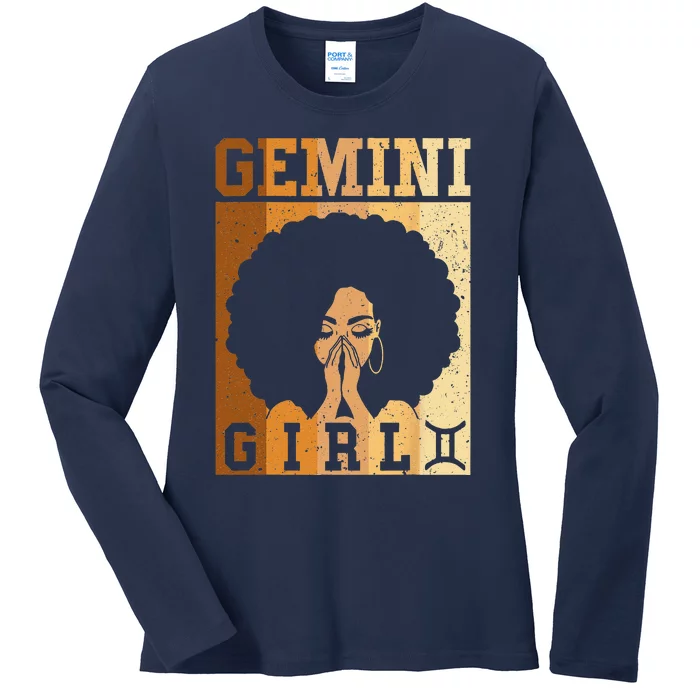 Gemini Zodiac Sign Birthday Queen Melanin Women Ladies Long Sleeve Shirt