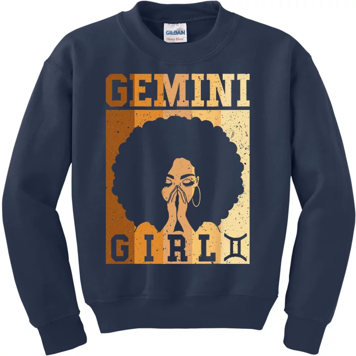 Gemini Zodiac Sign Birthday Queen Melanin Women Kids Sweatshirt