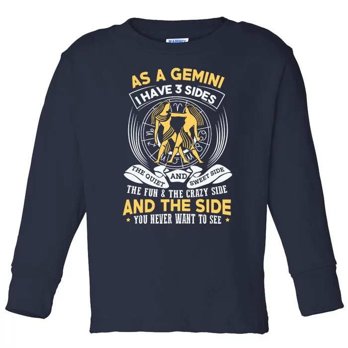 Gemini Zodiac Sign Gift Astrology Toddler Long Sleeve Shirt