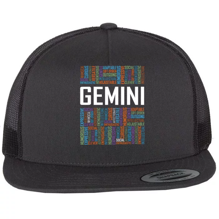 Gemini Zodiac Traits Horoscope Astrology Sign Gift Words Flat Bill Trucker Hat