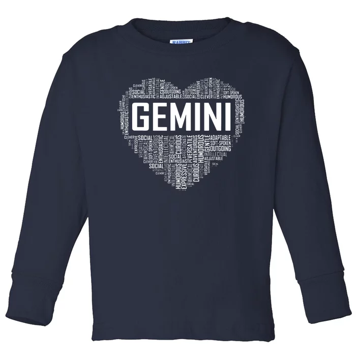 Gemini Zodiac Traits Horoscope Astrology Sign Gift Heart Toddler Long Sleeve Shirt