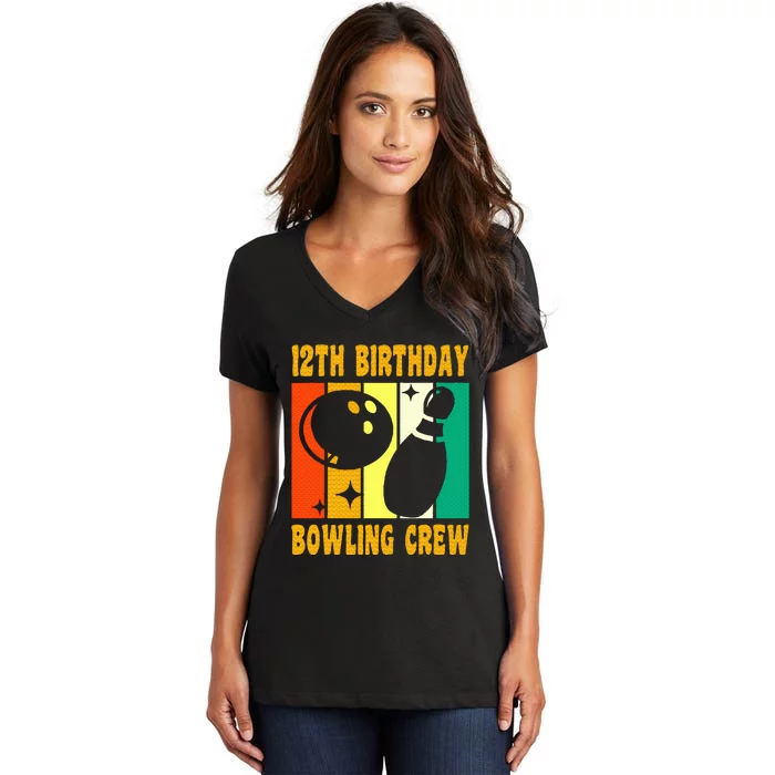 Happy 12 Birthday 12 Year Old Vintage Bowling 12th Birthday Women's V-Neck T-Shirt