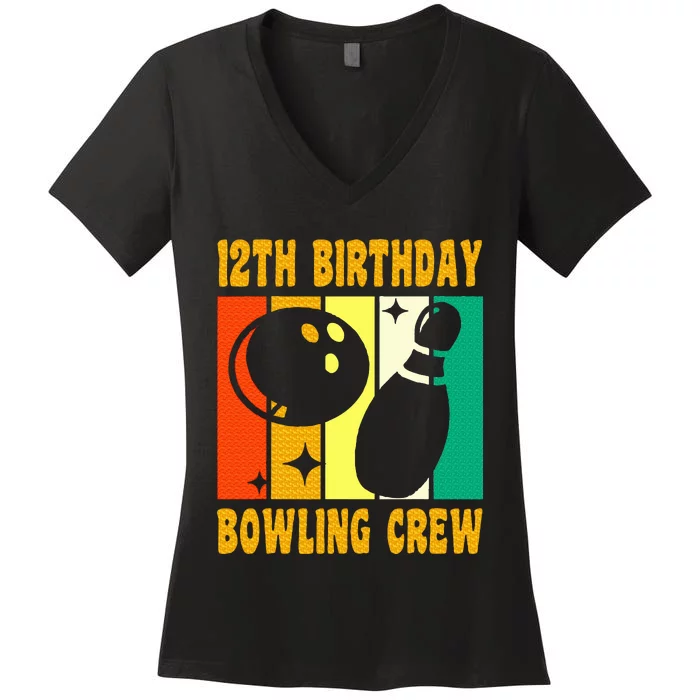 Happy 12 Birthday 12 Year Old Vintage Bowling 12th Birthday Women's V-Neck T-Shirt