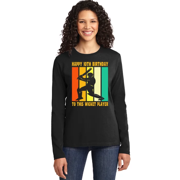 Happy 10 Birthday 10 Year Old Vintage Cricket 10th Birthday Ladies Long Sleeve Shirt