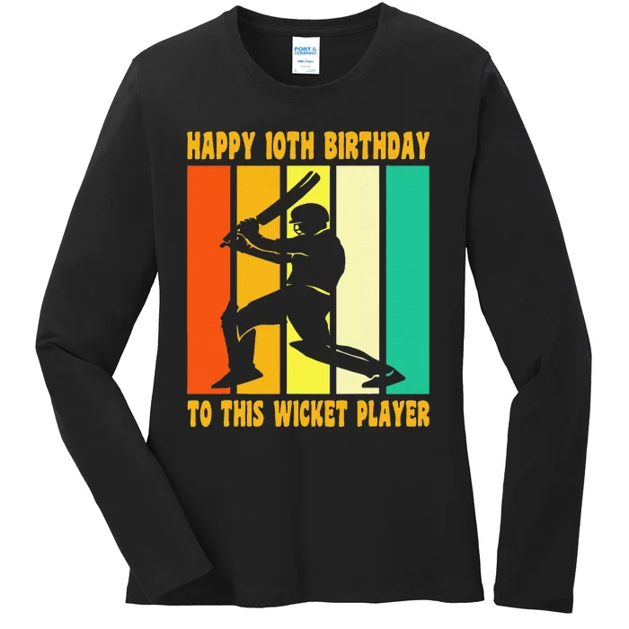 Happy 10 Birthday 10 Year Old Vintage Cricket 10th Birthday Ladies Long Sleeve Shirt