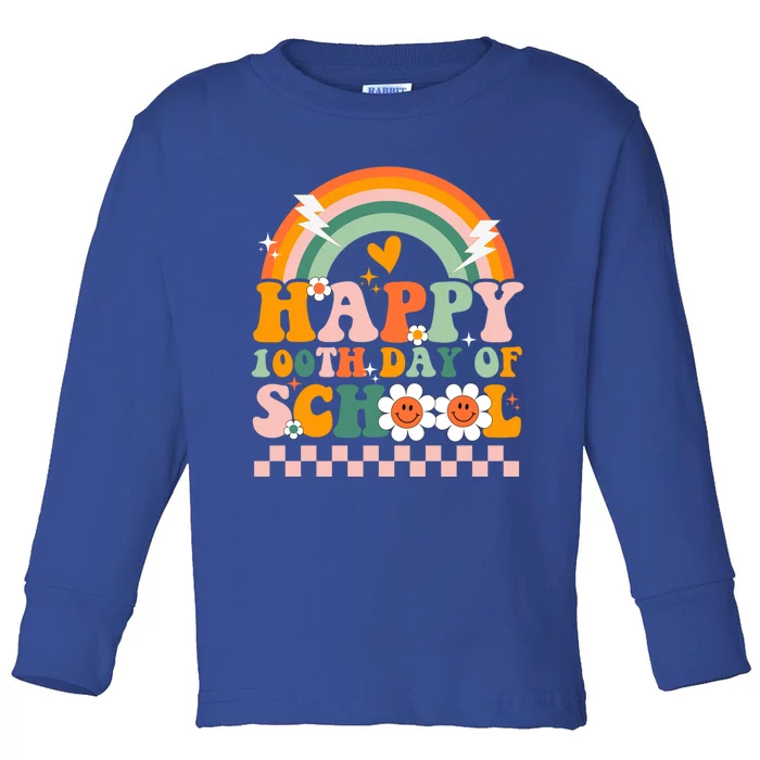 Happy 100 Days Of School Teacher Retro Groovy 100th Day Gift Toddler Long Sleeve Shirt