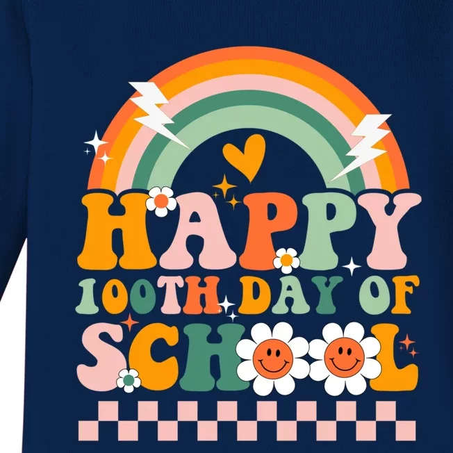 Happy 100 Days Of School Teacher Retro Groovy 100th Day Gift Baby Long Sleeve Bodysuit