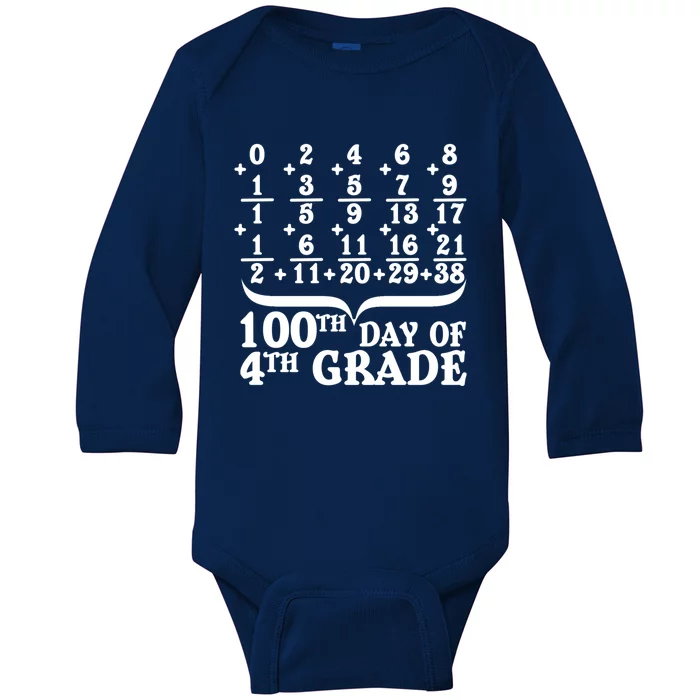 Happy 100th Day Of 4th Grade Math Teachers Students 100 Days Gift Baby Long Sleeve Bodysuit