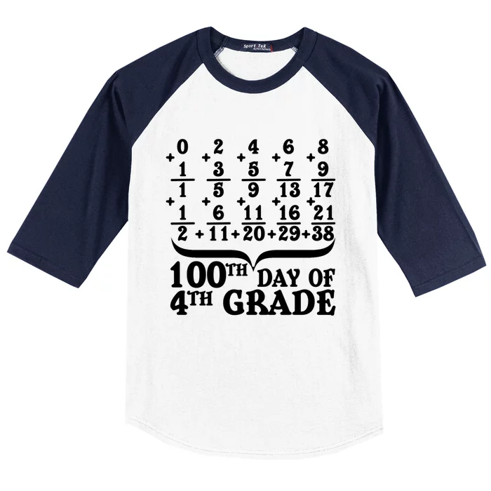 Happy 100th Day Of 4th Grade Math Teachers Students 100 Days Gift Baseball Sleeve Shirt