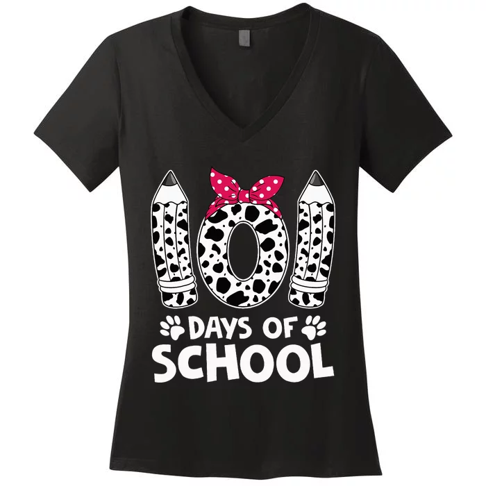 Happy 101 Days Of School Funny Student Teacher Gifts Women's V-Neck T-Shirt