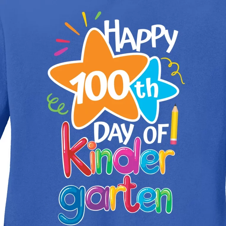 Happy 100th Day Of Kindergarten For Teacher And Student Gift Ladies Long Sleeve Shirt