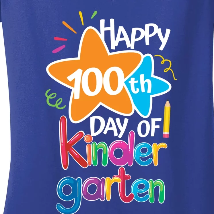 Happy 100th Day Of Kindergarten For Teacher And Student Gift Women's V-Neck T-Shirt