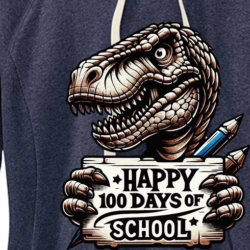 Happy 100 Days Of School Scary Funny Trex For Teachers Women's Fleece Hoodie