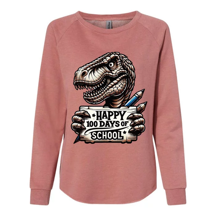 Happy 100 Days Of School Scary Funny Trex For Teachers Womens California Wash Sweatshirt