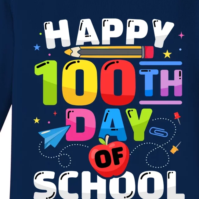 Happy 100th Day Of School For 100 Days Student Or Teacher Cute Gift Baby Long Sleeve Bodysuit