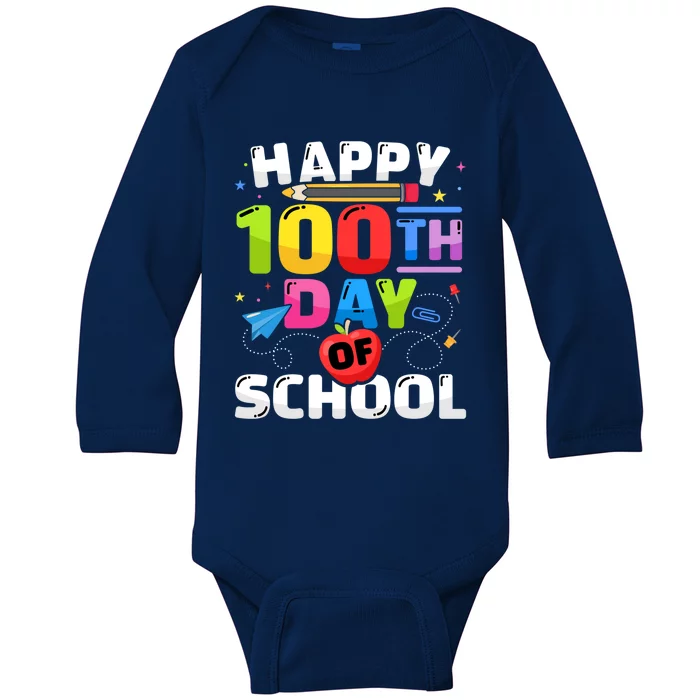 Happy 100th Day Of School For 100 Days Student Or Teacher Cute Gift Baby Long Sleeve Bodysuit