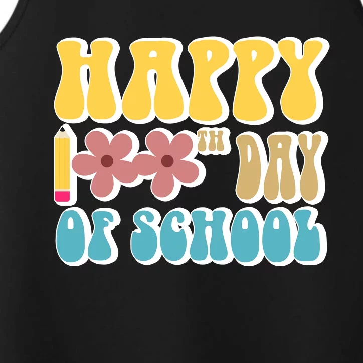 Happy 100th Day Of School Cute Retro Flower Performance Tank