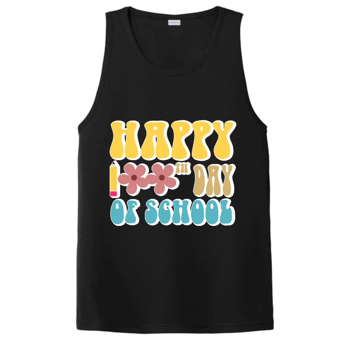 Happy 100th Day Of School Cute Retro Flower Performance Tank