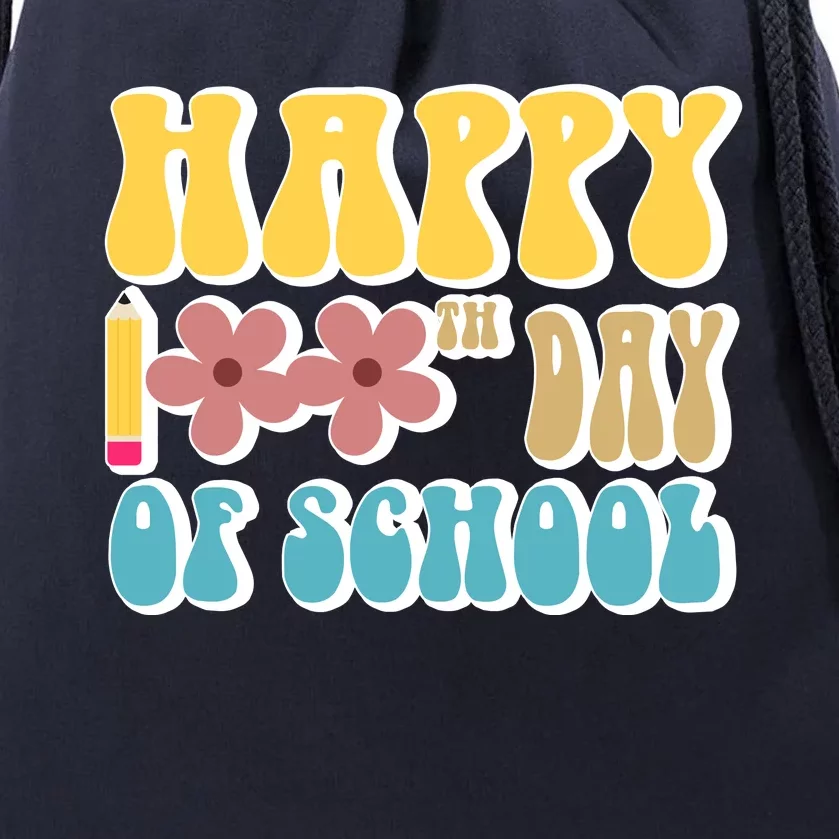 Happy 100th Day Of School Cute Retro Flower Drawstring Bag