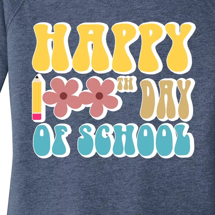 Happy 100th Day Of School Cute Retro Flower Women's Perfect Tri Tunic Long Sleeve Shirt