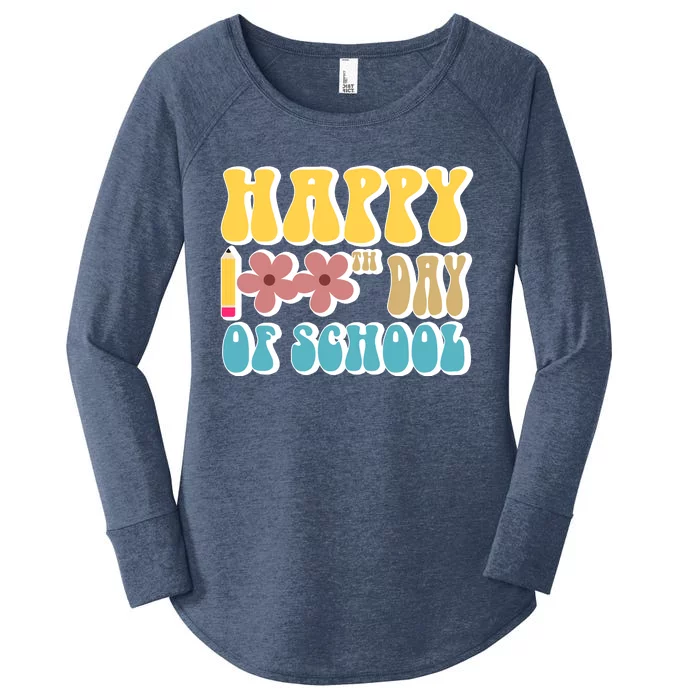 Happy 100th Day Of School Cute Retro Flower Women's Perfect Tri Tunic Long Sleeve Shirt