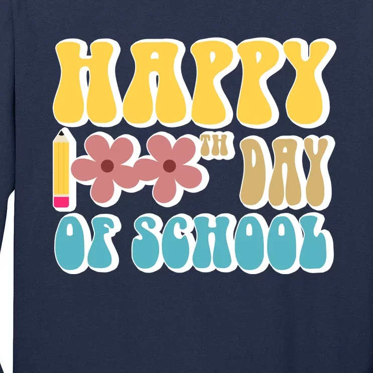 Happy 100th Day Of School Cute Retro Flower Tall Long Sleeve T-Shirt