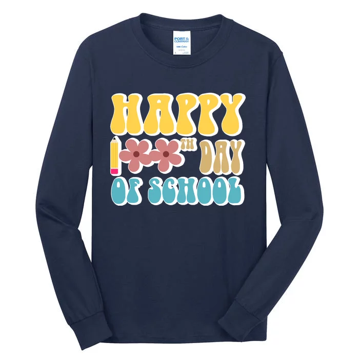 Happy 100th Day Of School Cute Retro Flower Tall Long Sleeve T-Shirt