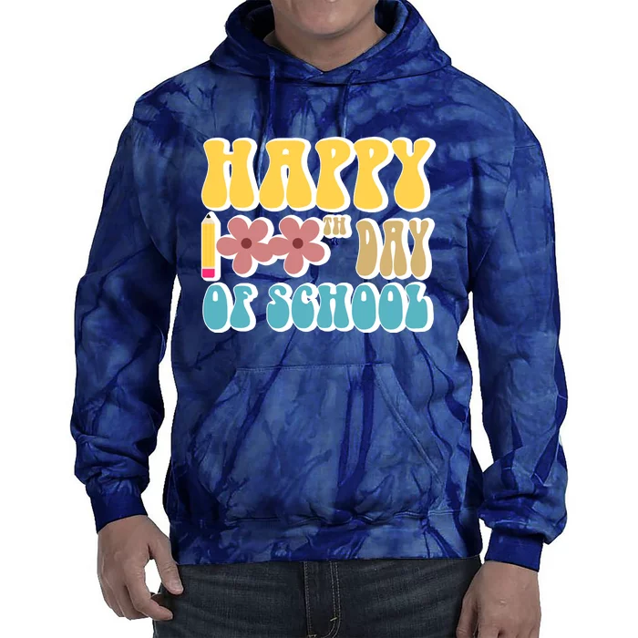 Happy 100th Day Of School Cute Retro Flower Tie Dye Hoodie