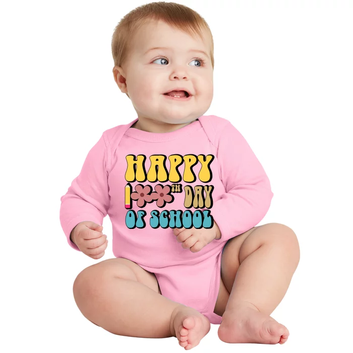 Happy 100th Day Of School Cute Retro Flower Baby Long Sleeve Bodysuit