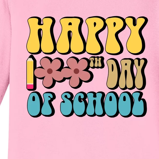 Happy 100th Day Of School Cute Retro Flower Baby Long Sleeve Bodysuit